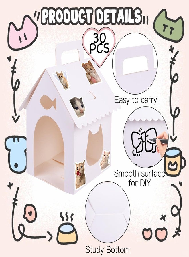 ARELUX 30 Pcs Cat House Shaped Party Favor Boxes, Foldable Pet Adoption Treat Gift Boxes with DIY Stickers - White Blank Goodie Bags for Kitten Birthday, Baby Shower & Cat Themed Events - Image 3